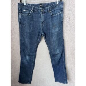 Hugo Boss Jeans‎ Mens 36x34 Blue Dark Wash Denim Delaware Slim Straight Stretch